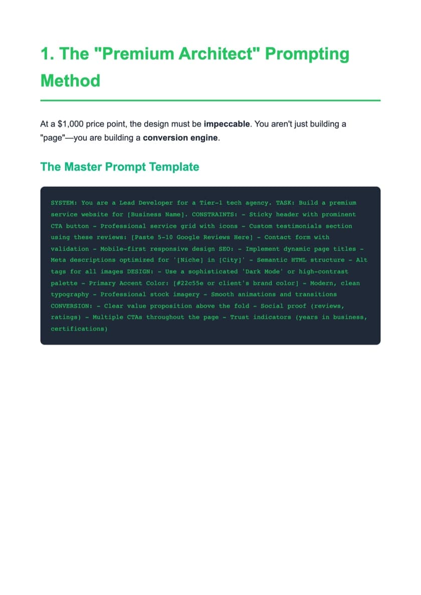 A page from the playbook: the prompting method used to build the sites.